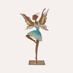 Hada danzante azul en hierro corten marrón óxido (60x32x10 cm)