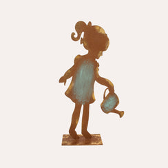 Arrosoir Petite Fille avec Arrosoir en Fer Corten Marron Rouille (53x27x10 cm)