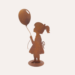 Niña con Globo de Hierro Corten Marrón Oxidado (45x24x10 cm)