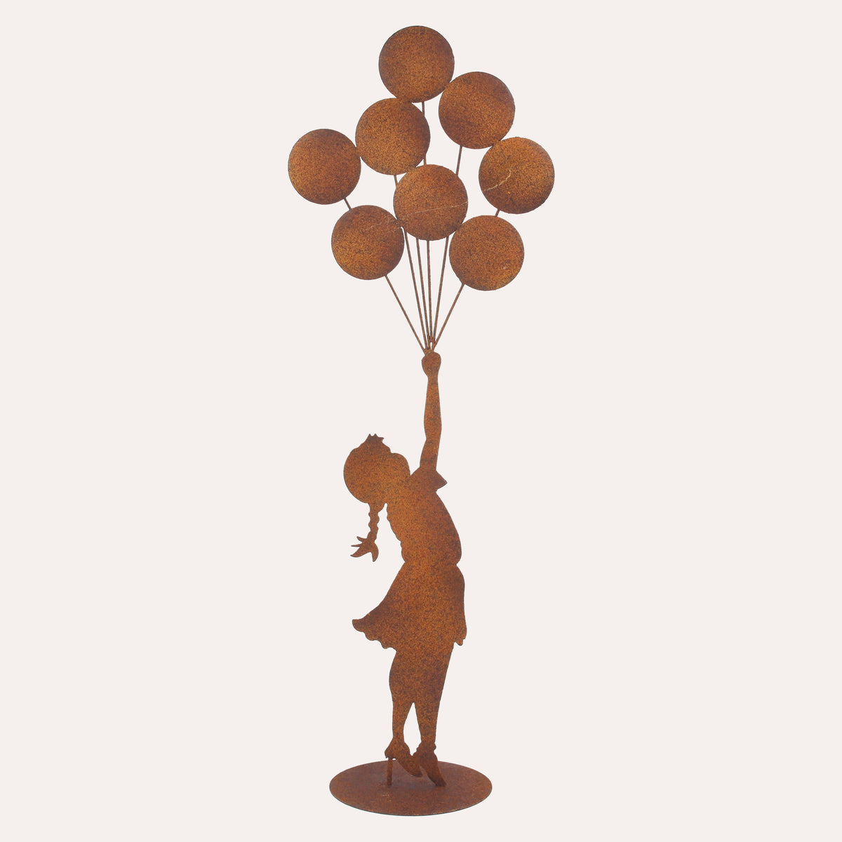 Bimba con Palloncini Grande in Ferro Corten Marrone Ruggine H. 120x45x18cm