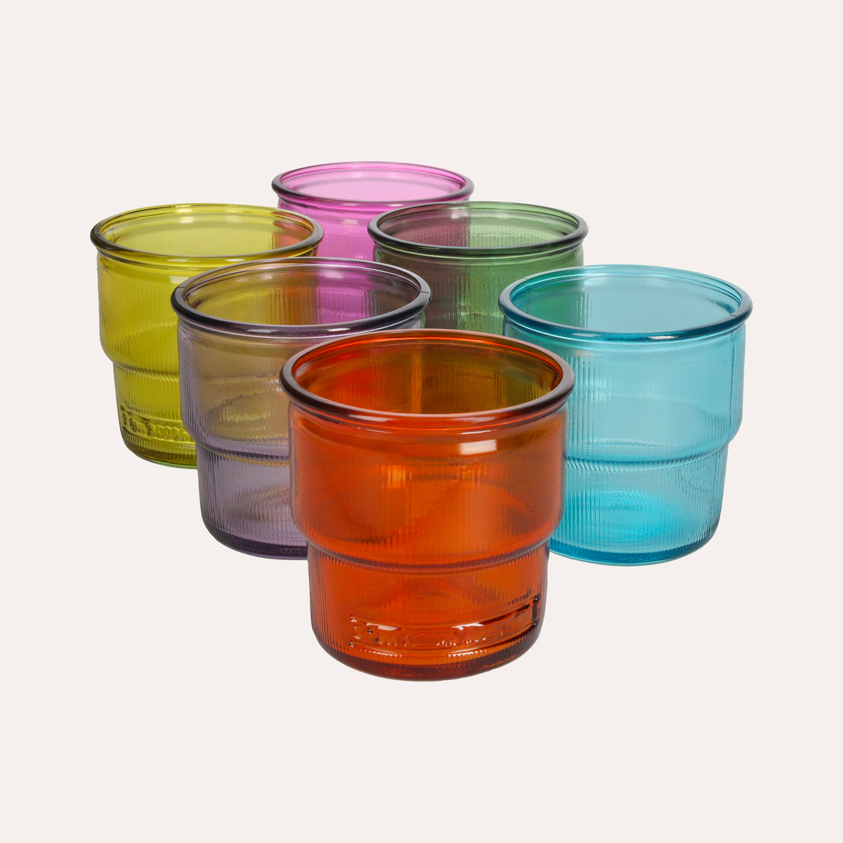 Set mit 6 farbigen Gläsern aus recyceltem Glas, H. 9 cm