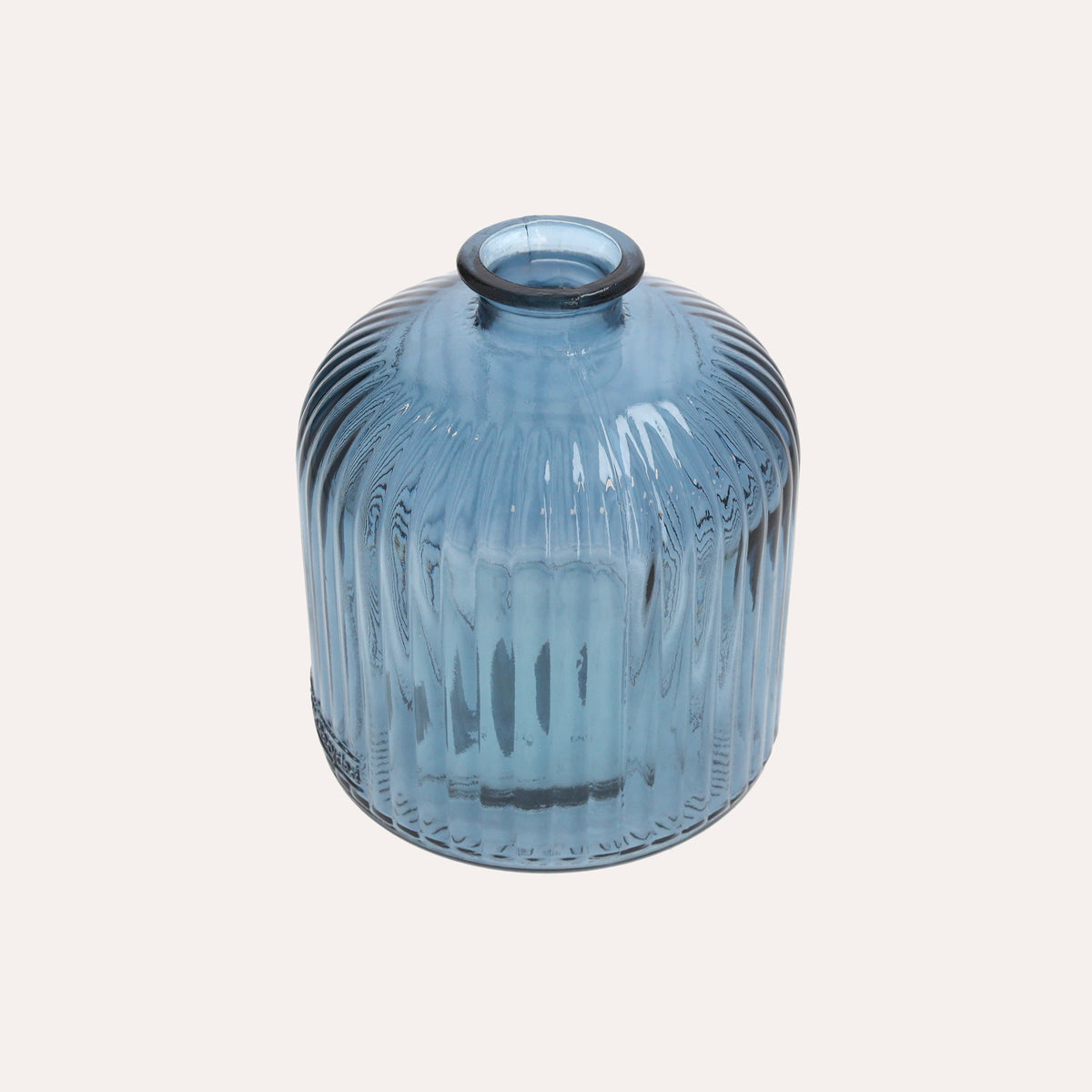 Bouteille en Verre Nervuré (14x17cm) - Bleu Cobalt