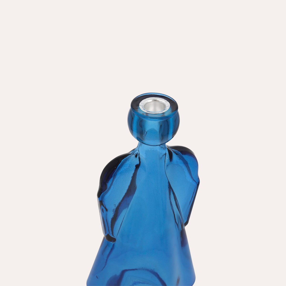 Glasengel mit blauem Kerzenhalter (10x8x24cm)