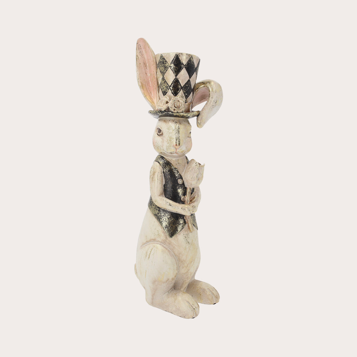 Estatua Conejo con Amapola y Sombrero de Resina H. 38 cm