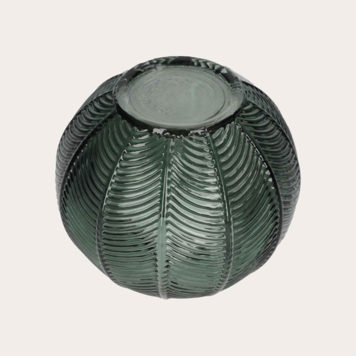Vaso Tondo in Vetro Verde con Decoro Foglia – Arredo Casa Moderno ed Elegante