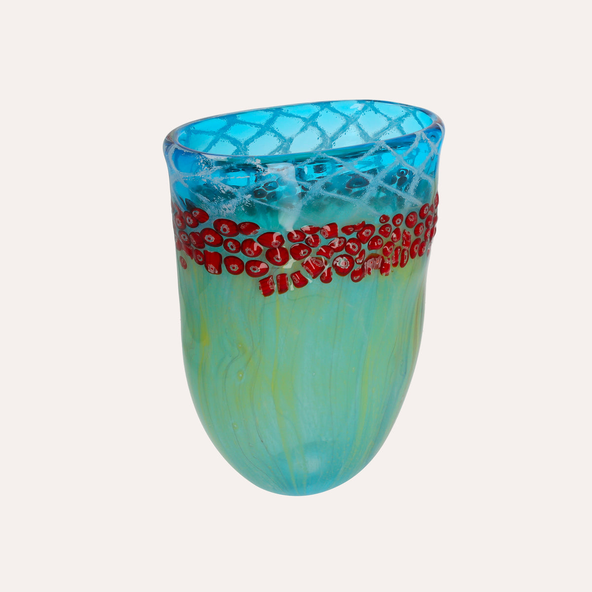 Jarrón decorativo ovalado de cristal (34x20) azul claro